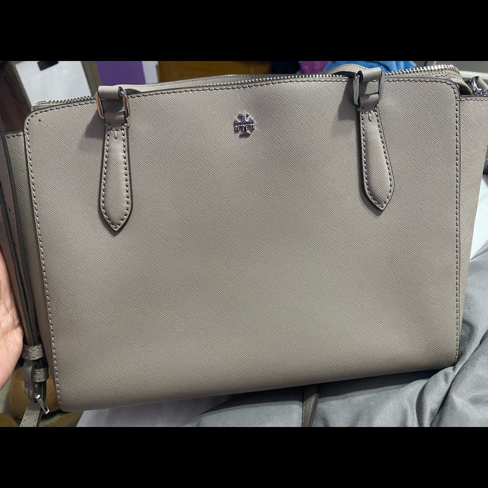 Tory Burch Emerson Top Zip Gray Tote